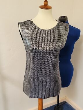 Elan Metallic Knit Sleeveless Tank Top - Silver & Black